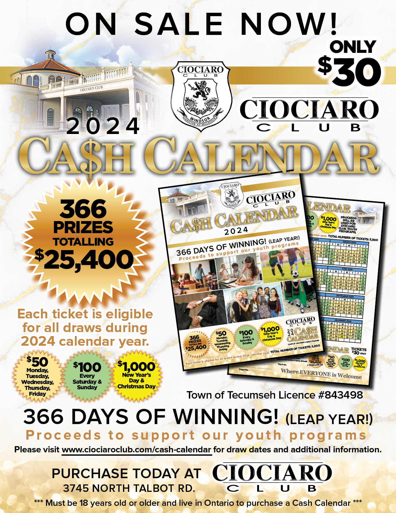 2024 CASH CALENDAR Youth & Culture Ciociaro Club Weddings